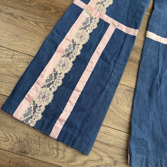 Vintage 70s Petit Fors Floral Lace Flared Jeans - Picture 8 of 12